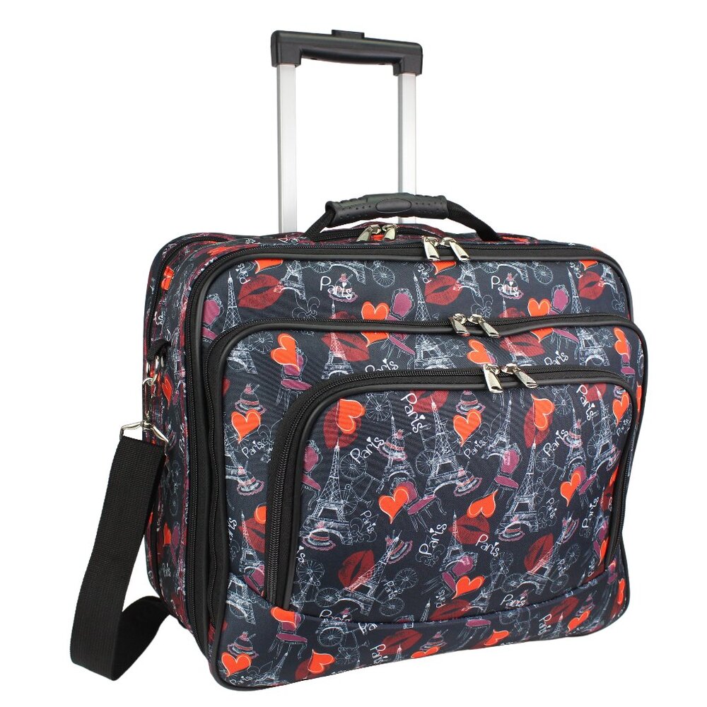 NEW - World Traveler Damask Rolling 17-inch Laptop Case - Paris Black